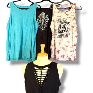Torrid Tank Top Lot! Skull slash top, mermaid skeleton, knot V- Size 2x